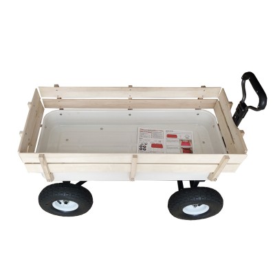 4 Wheels Wooden Hand Push Garden Tool Terrain Cart